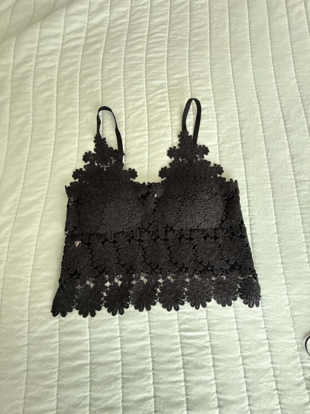 Miss Cocoa Black Crochet Lace Bralette Crop Top Size M
